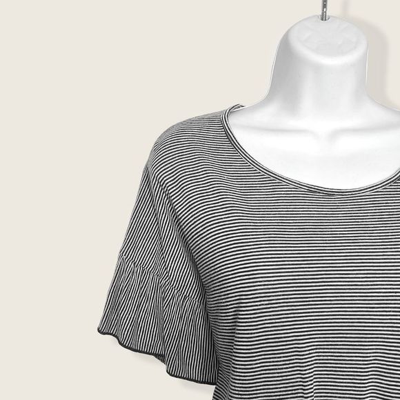 Caution To The Wind | Striped Tie Waist Flounce pSleeve Top | Medium - Picture 5 of 9